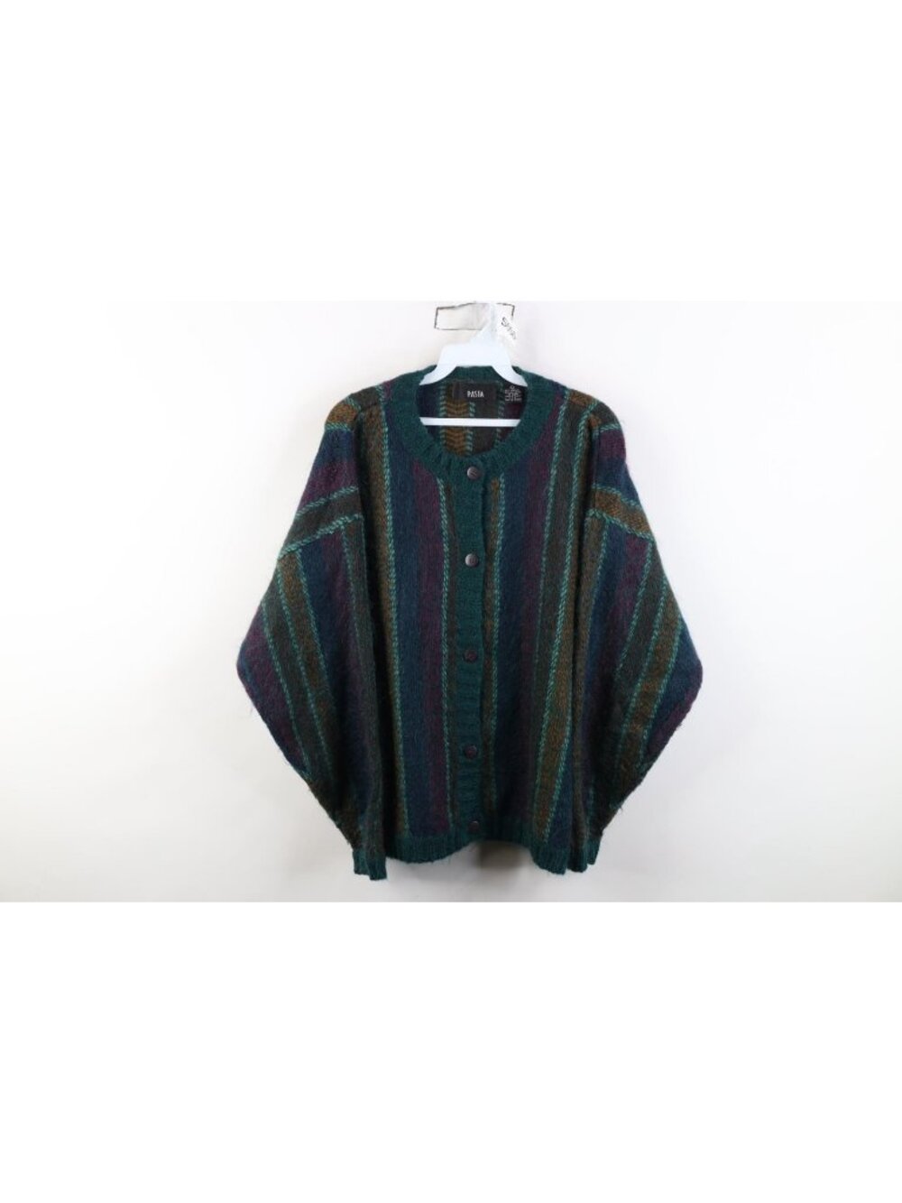 Vtg 90s Womens Large Kurt Cobain Mohair Wool Blend Striped Cardigan Sweater